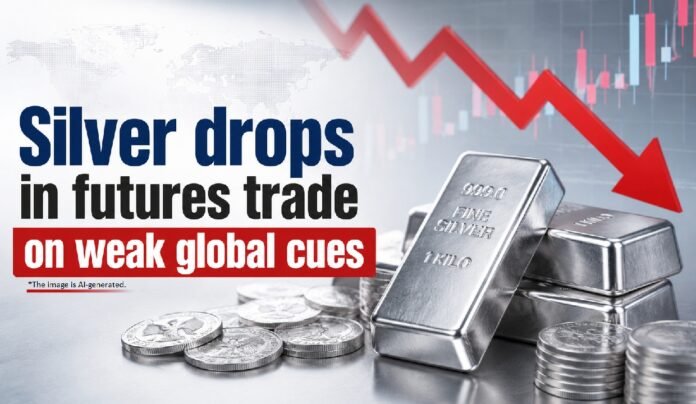 Silver drops in futures trade